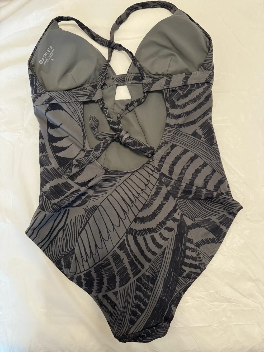 ATHLETA Gray Black Zuma One Piece Swim Surf Swimsuit Swimwear